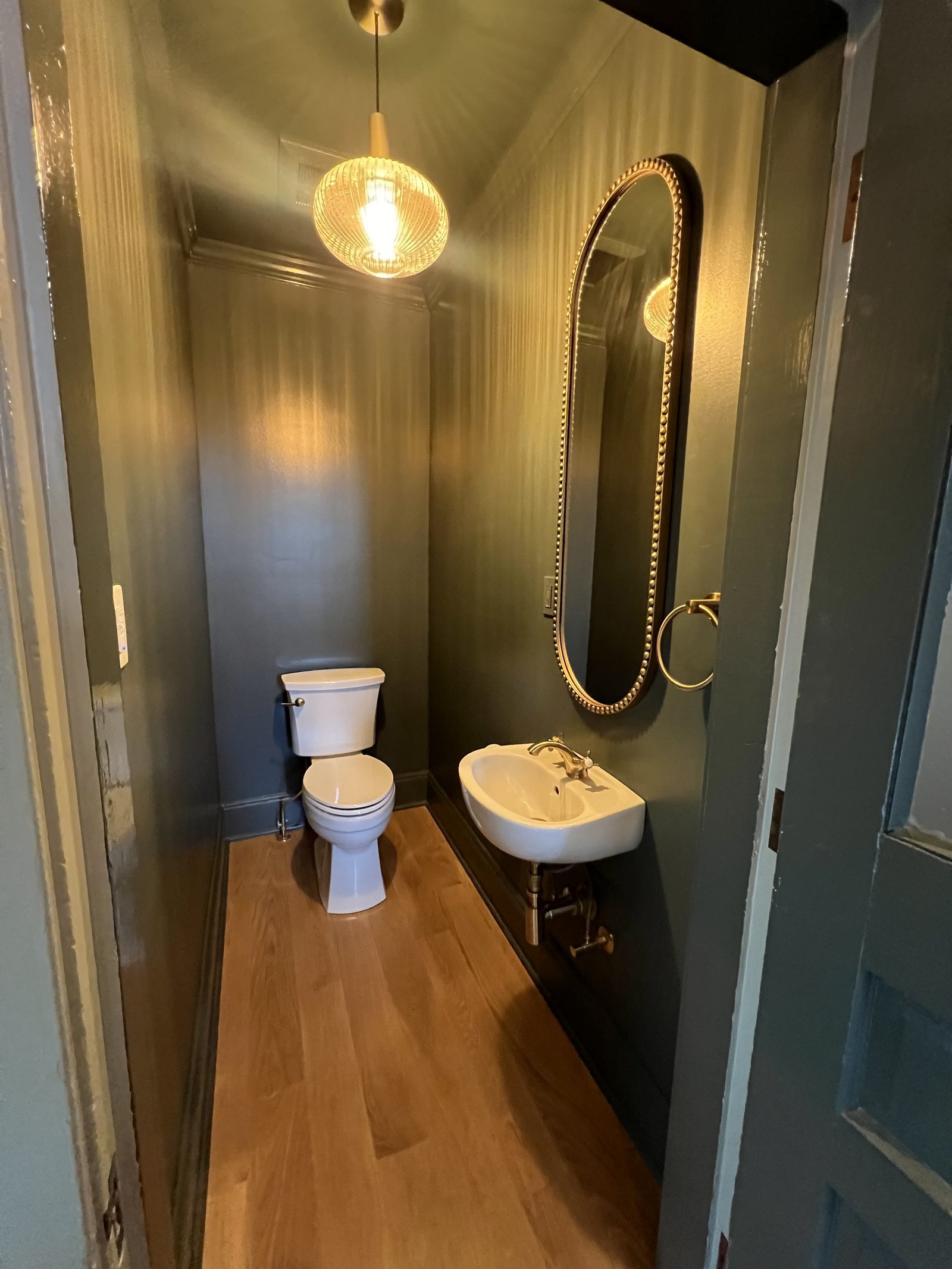 Small bathroom renovation with hardwood flooring, Cleveland OH